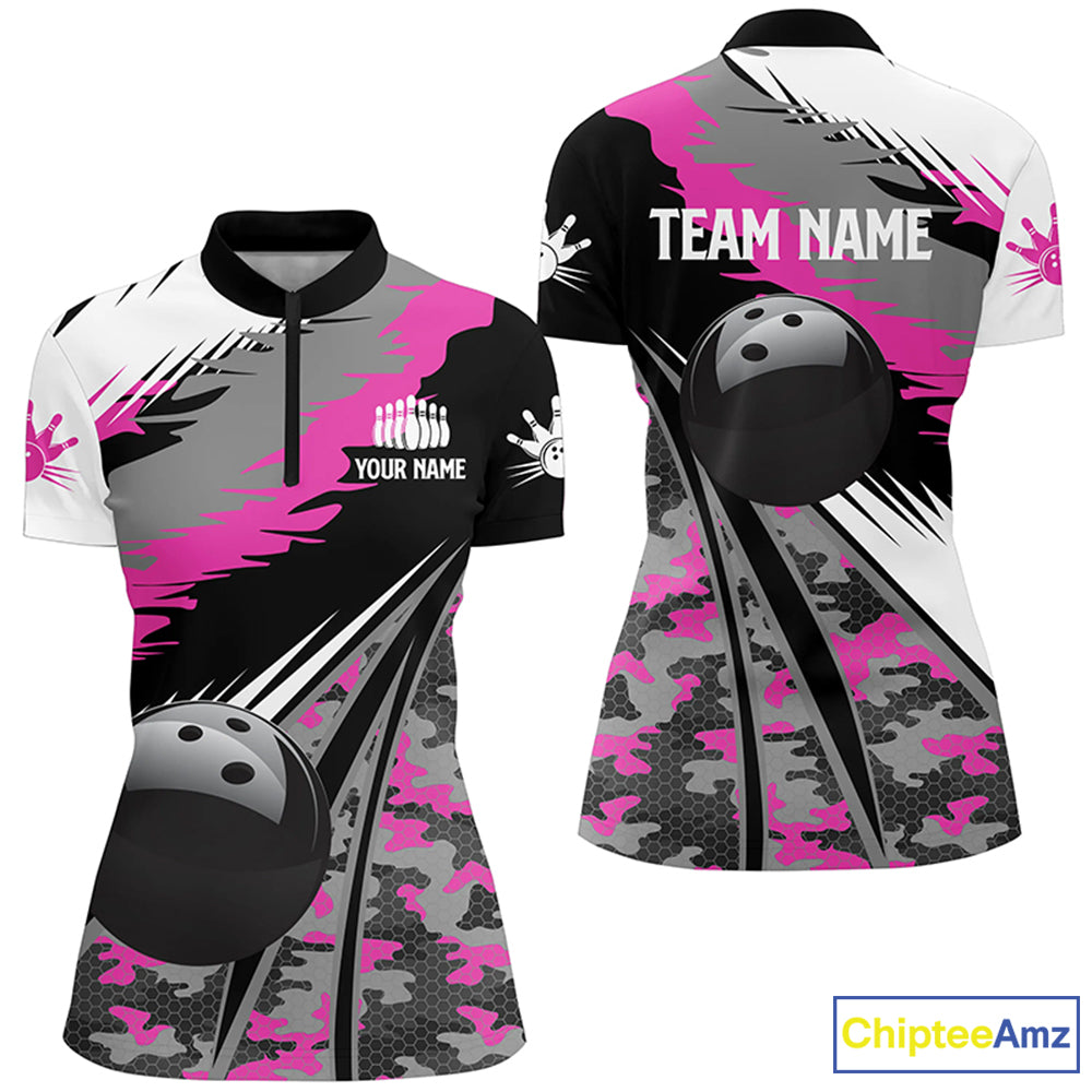 Custom bowling shirt for women – personalized team jersey front view