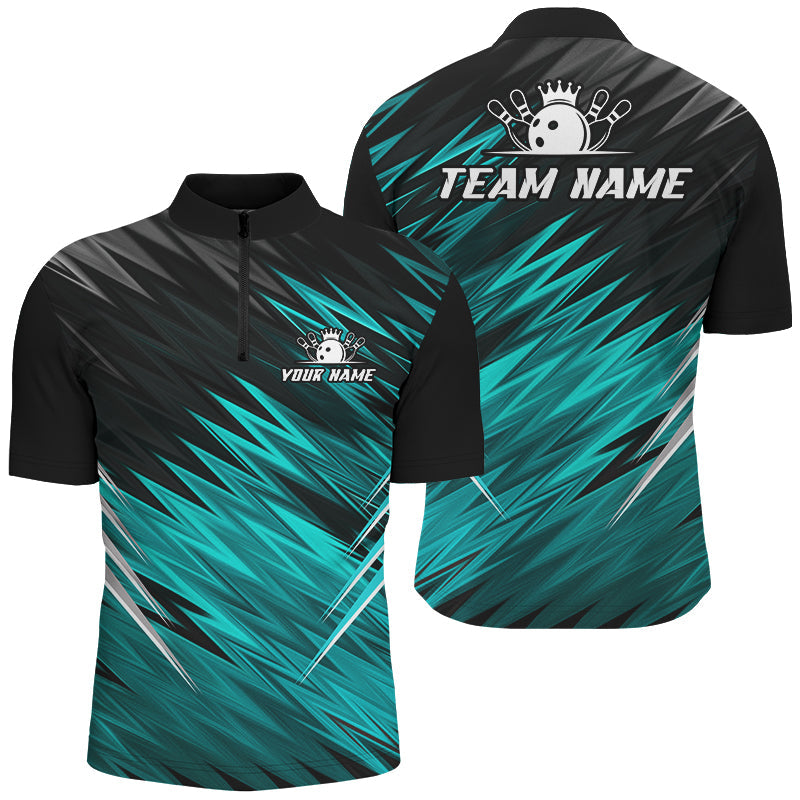 Cyan Blue and Black Bowling Shirts For Men Custom Name and Team name Bowling Jerseys Bowlers Outfit NQS8889