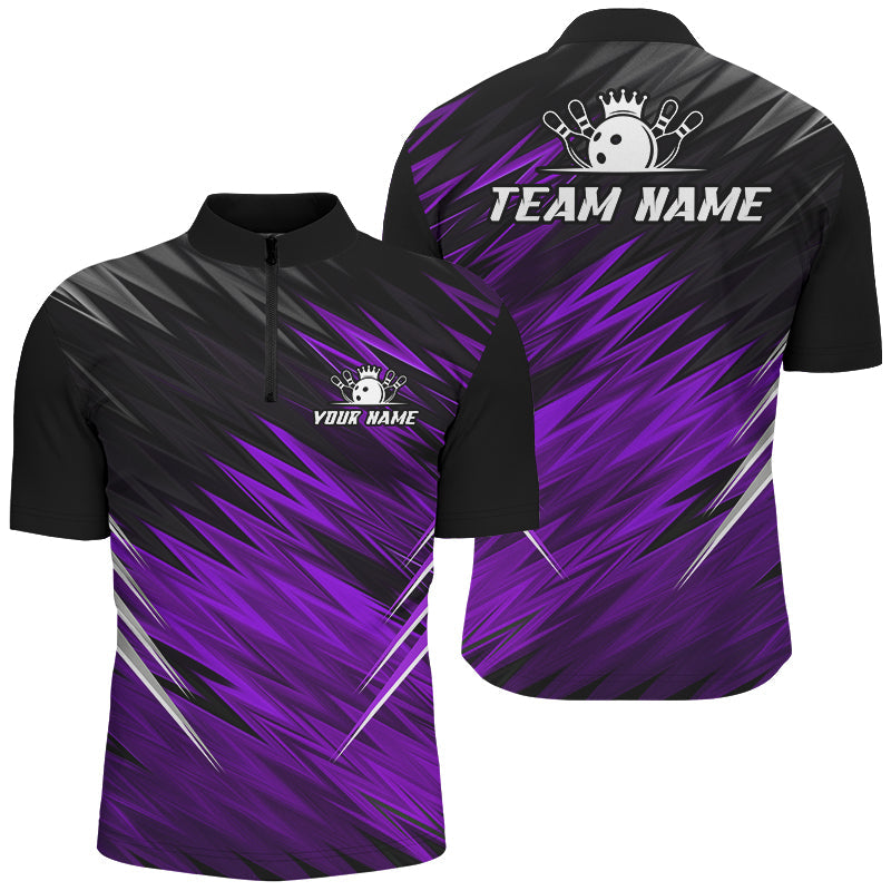 Purple and Black Bowling Shirts For Men Custom Name and Team name Bowling Jerseys Bowlers Outfit NQS8890
