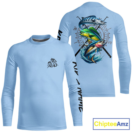 Personalized offshore Fishing jerseys, Mahi mahi, Wahoo, Tuna tournament fishing shirts | Light Blue NQS11218