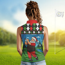 Load image into Gallery viewer, Funny Santa Golf argyle pattern Christmas Sleeveless Golf polo shirt custom Christmas golf gifts NQS10856