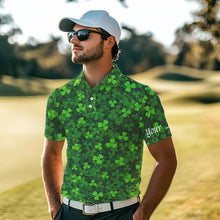 Load image into Gallery viewer, Mens golf polo shirts Green clover St Patrick's Day pattern golf shirts custom team golf polo NQS4727