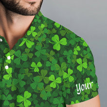 Load image into Gallery viewer, Mens golf polo shirts Green clover St Patrick's Day pattern golf shirts custom team golf polo NQS4727