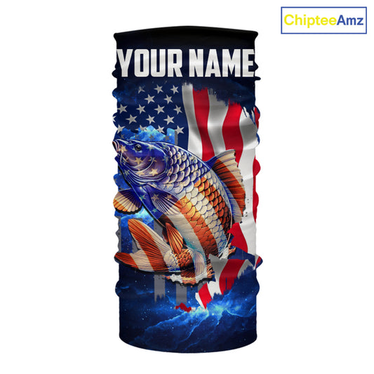 Carp Fishing blue galaxy 3D American Flag patriotic Customize name All over print fishing shirts NQS449