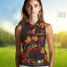 Load image into Gallery viewer, Golf Turkey Thanksgiving Women's Sleeveless Polo Shirt Orange Autumn Leaf Custom Golf top For Ladies NQS10637