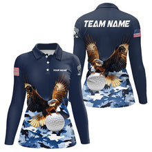 Load image into Gallery viewer, Blue Camo Eagle Golf Ball Womens Golf Polo Shirts custom patriotic golf tops for ladies golf wear NQS9171