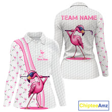Load image into Gallery viewer, Funny Womens golf polo shirt custom pink and white flamingo pattern white golf shirts NQS8610
