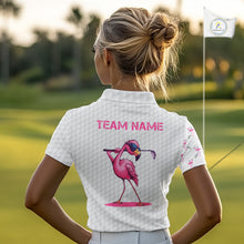 Load image into Gallery viewer, Funny Womens golf polo shirt custom pink and white flamingo pattern white golf shirts NQS8610