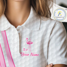 Load image into Gallery viewer, Funny Womens golf polo shirt custom pink and white flamingo pattern white golf shirts NQS8610