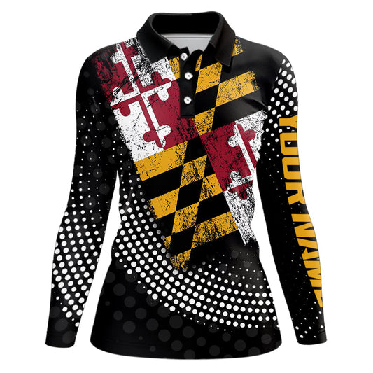 Personalized golf polo shirts for Women Vintage Maryland Flag Custom patriotic golf tops for ladies NQS9537