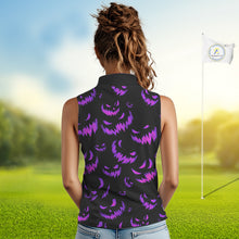 Load image into Gallery viewer, Purple and Black Halloween Pattern Funny Skull Golf sleeveless polo shirt Custom Halloween golf top NQS10663