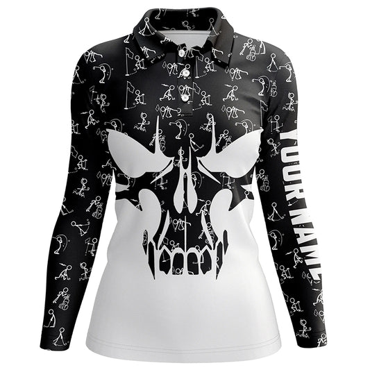 Black and white Womens golf polo shirts custom funny skull golf pattern shirts for ladies, golf gifts NQS5750