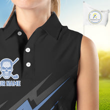 Load image into Gallery viewer, Black and Blue Skull Sleeveless Golf polo shirts Custom Ladies golf tops, Personalized golf gifts NQS10467