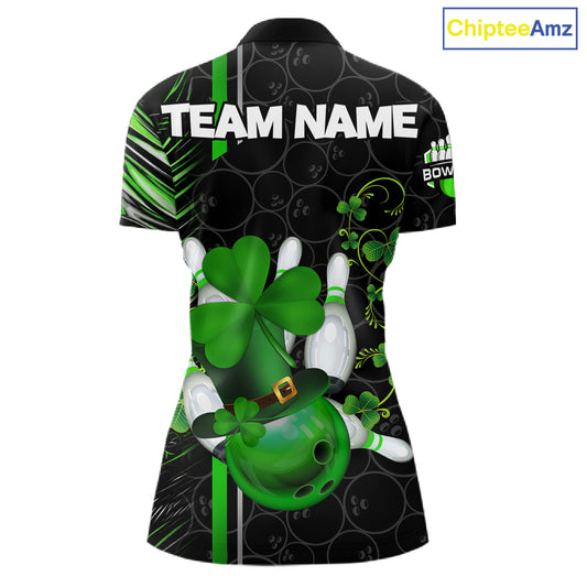 Black and Green Camo Bowling shirts for Women Custom St Patrick Shamrock Lucky Team bowling Jersey NQS11671
