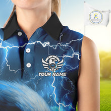 Load image into Gallery viewer, Blue Lightning Thunder Eagle Women Sleeveless Polo Shirt custom ladies golf top, team golf shirts NQS10906