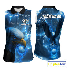 Load image into Gallery viewer, Blue Lightning Thunder Eagle Women Sleeveless Polo Shirt custom ladies golf top, team golf shirts NQS10906