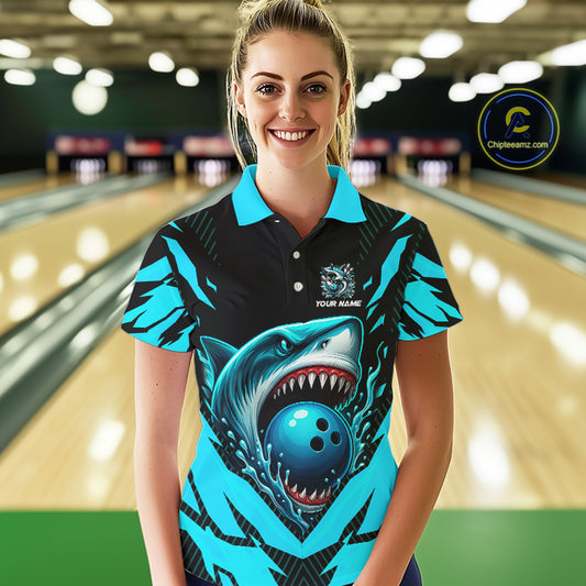Black and Blue Women bowling shirts Custom Blue Shark bowling team jerseys, gifts for bowlers NQS9991