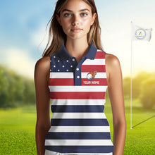Load image into Gallery viewer, Custom American Flag Sleeveless Golf Polo Shirt, Personalized Patriotic Ladies Golf attire NQS10500