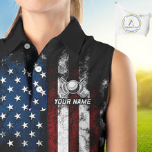 Load image into Gallery viewer, Vintage American Flag Eagle Black Golf Sleeveless Polo Shirts Custom Ladies patriotic golf shirts NQS10502