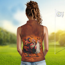 Load image into Gallery viewer, Funny Flamingo Pumpkin Sleeveless Golf Polo Shirt For Women Custom Halloween Golf Tops | Orange NQS10702