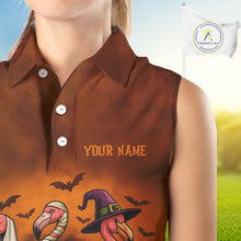 Load image into Gallery viewer, Funny Flamingo Pumpkin Sleeveless Golf Polo Shirt For Women Custom Halloween Golf Tops | Orange NQS10702