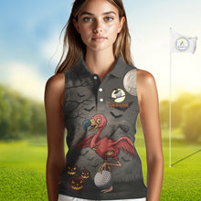 Load image into Gallery viewer, Funny Halloween Flamingo Pumpkin Women Sleeveless Golf Polo Shirt Custom Halloween Ladies Golf Tops NQS10704