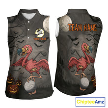 Load image into Gallery viewer, Funny Halloween Flamingo Pumpkin Women Sleeveless Golf Polo Shirt Custom Halloween Ladies Golf Tops NQS10704