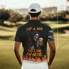 Load image into Gallery viewer, Funny Skull Reaper Lightning Flame Golf Polo Shirts For Men custom Golf & Beer That's why I'm here NQS10932