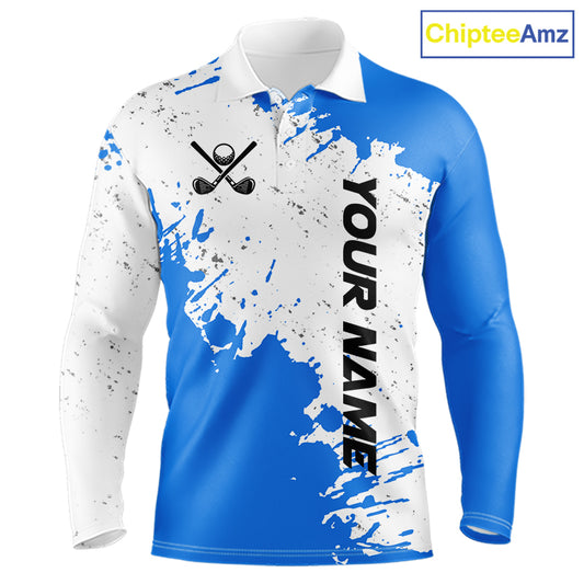 Blue and White Mens Golf polo shirts Custom team golf outfit, Personalized golf attire for men NQS11316
