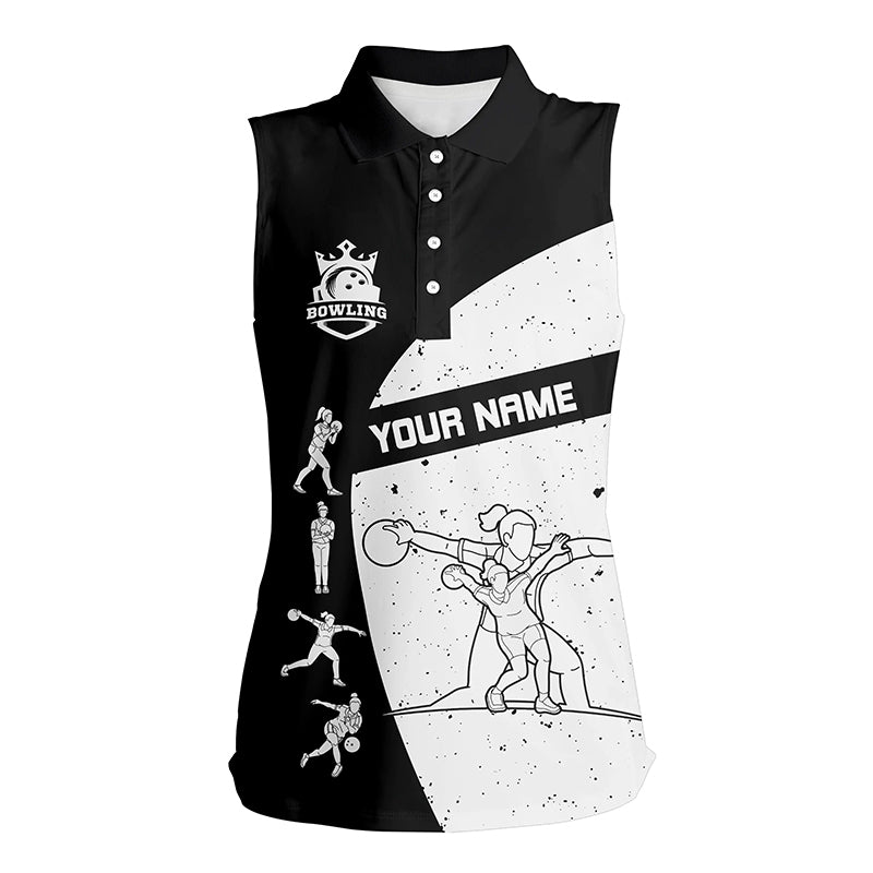 Black and white Bowling sleeveless polo shirts for women custom Bowling Team League Shirt bowl gifts NQS6211