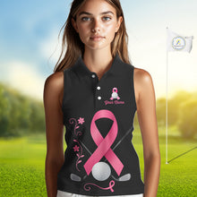 Load image into Gallery viewer, Pink ribbon golf ball club Black Sleeveless Polo golf shirt Custom Breast cancer team golf jersey NQS10507