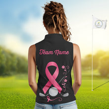 Load image into Gallery viewer, Pink ribbon golf ball club Black Sleeveless Polo golf shirt Custom Breast cancer team golf jersey NQS10507