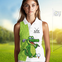 Load image into Gallery viewer, Green & White Funny Alligator Women Sleeveless Polo Shirt Custom ladies's golf apparel golf gifts NQS10738