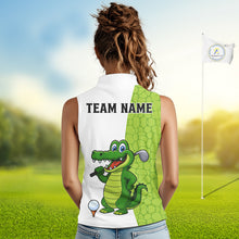 Load image into Gallery viewer, Green & White Funny Alligator Women Sleeveless Polo Shirt Custom ladies's golf apparel golf gifts NQS10738