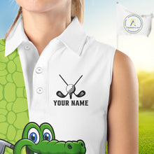 Load image into Gallery viewer, Green & White Funny Alligator Women Sleeveless Polo Shirt Custom ladies's golf apparel golf gifts NQS10738