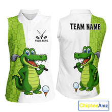 Load image into Gallery viewer, Green & White Funny Alligator Women Sleeveless Polo Shirt Custom ladies's golf apparel golf gifts NQS10738