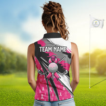Load image into Gallery viewer, Sleeveless polo shirt Custom pink ribbon pattern ladies golf clothes, Breast cancer shirt for golfer NQS10516