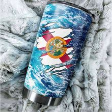 Load image into Gallery viewer, 1PC Blue sea wave ocean camo Florida flag Custom Name Florida Fishing Tumbler Cup NQS9903