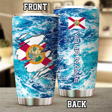 Load image into Gallery viewer, 1PC Blue sea wave ocean camo Florida flag Custom Name Florida Fishing Tumbler Cup NQS9903