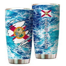 Load image into Gallery viewer, 1PC Blue sea wave ocean camo Florida flag Custom Name Florida Fishing Tumbler Cup NQS9903