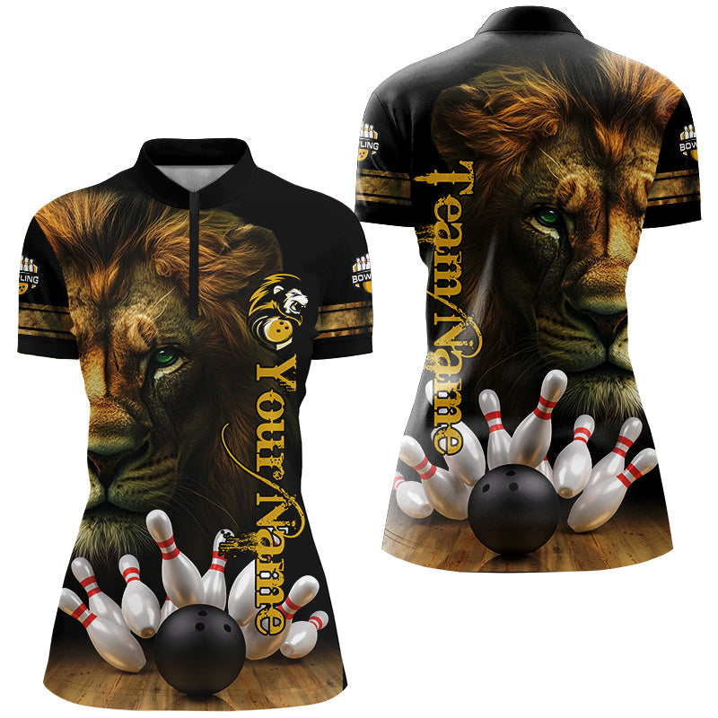 Lion Bowling Polo, Quarter Zip Shirt For Women Custom Bowling League Shirt Bowling Team Jerseys Outfit NQS8561