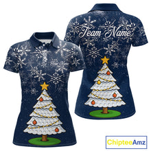 Load image into Gallery viewer, Funny Christmas Tree snowflake Women Golf Polo shirts Custom ladies Christmas golf shirts | Blue Navy NQS10952