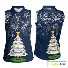 Load image into Gallery viewer, Funny Christmas Tree snowflake Womens sleeveless polo shirt Custom ladies Christmas golf shirt | Navy NQS10952