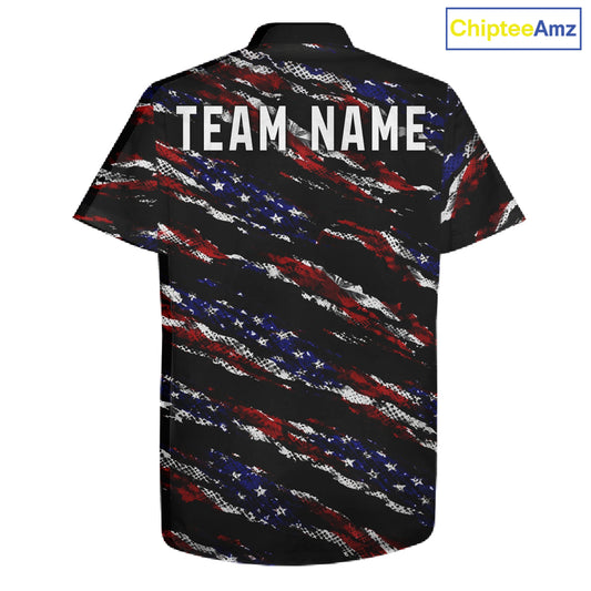 Black American Flag pattern bowling Hawaiian shirt custom patriotic jersey team bowling gifts NQS11552