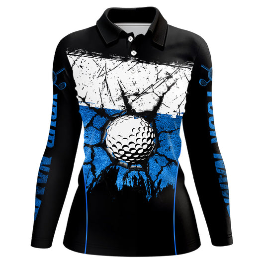 Black, White & Blue Retro broken Golf ball Women Polo shirt Custom Team golf outfit ladies golf top NQS9788