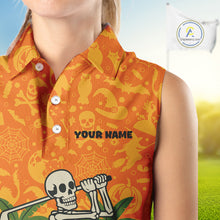 Load image into Gallery viewer, Funny orange Halloween pattern Skull Sleeveless Golf Polo Shirt Custom golf clothes for ladies NQS10769