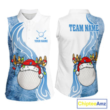 Load image into Gallery viewer, White and Blue Ice pattern Women Christmas Golf Shirt Custom unique sleeveless golf polos for ladies NQS10968
