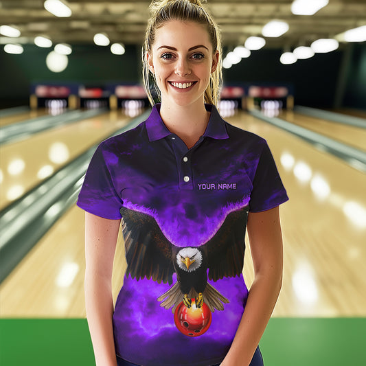 Personalized Purple Flame Eagle Custom Bowling Team Shirts For Women, Fire Eagle Bowling League Jersey NQS9615