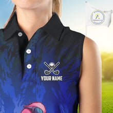 Load image into Gallery viewer, Funny Flamingo Blue camo flame golf ball Women Golf Sleeveless Polo Shirt Custom Ladies Golf tops NQS9800
