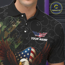 Load image into Gallery viewer, Black and Green Camo American Flag Eagle Bowling Shirts For Men Custom Patriotic Team Bowling Jersey NQS10573